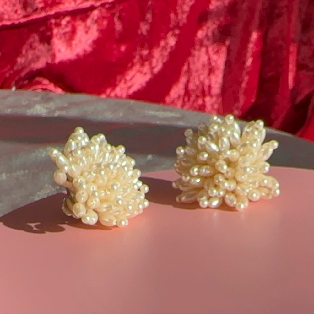 Antique beaded clip on earrings clip-on vintage antique beaded flower?
